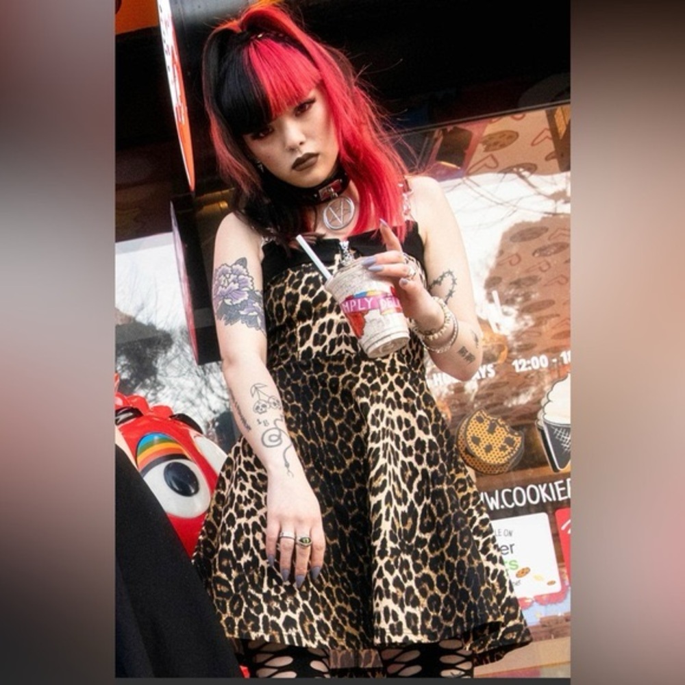 Killstar Wild Side Gothcore Skater Dress Leopard Print Zip Front Size XS/S